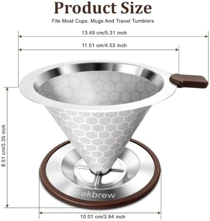 Pour Over Coffee Dripper, Stainless Steel Coffee Filter 600 Mesh Ultra-Fine,Paperless Reusable Coffee Filter,1-2 Cup Portable Single Serve Coffee Maker for Home Office Travel