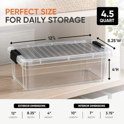 Superio 4.5 Quart Clear Plastic Storage Containers with Lids, Stackable Organizer Bins, BPA-Free Storage Boxes for Home, Office, Dorm & Classroom, 5 Pack