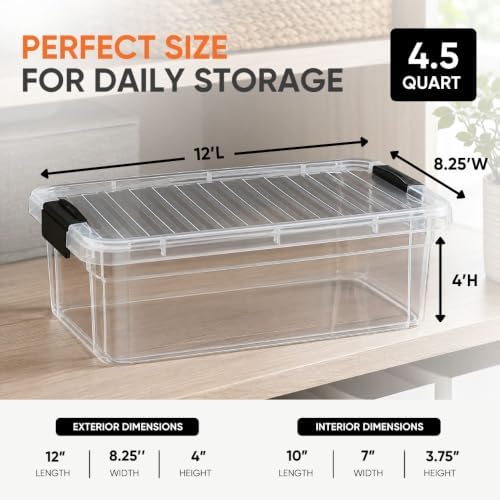Superio Clear Plastic Storage Bins with Lid, Organizing Containers, Stackable Plastic Tote for Home, Garage, Dorm, School, and Office (4.5 Quart, 12-Pack)