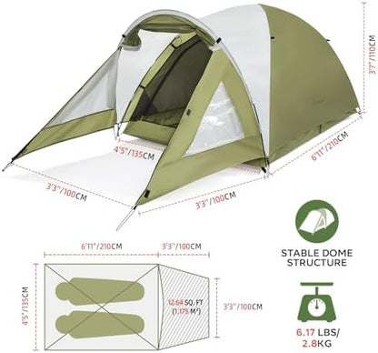 Clostnature Camping Tent with Porch - Waterproof 2 Person Tent for Camping