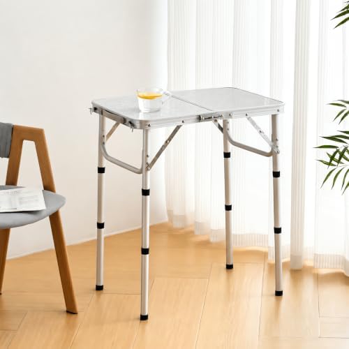 Folding Table Small, 24"Lx 16"W Aluminum Camp Table with Adjustable Height