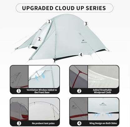 Naturehike Cloud-Up 2 Person Tent Lightweight Backpacking Tent with Footprint - Free Standing Ultralight Camping Hiking Backpack Tents Two Person Tent
