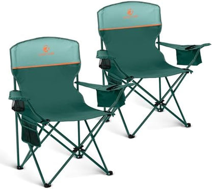 LET'S CAMP Camping Chair 2 Pack Folding Chair with 4-Can Cooler Bag