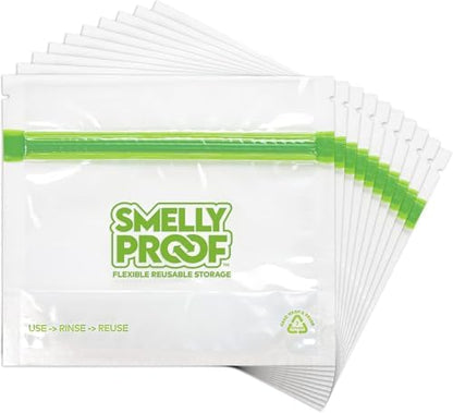 Smelly Proof 10 x Reusable Food Storage Bags, Reusable Freezer Bags, Reusable Snack Bags, Stand-Up Expandable “Stand & Fill”, Clear 3-Mil 6” x 4”, US Made, BPA FREE, NO PEVA, 10-pk