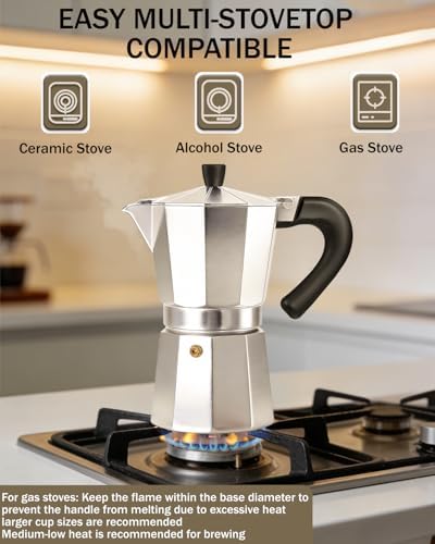 Coffee Maker Stovetop Espresso Maker 14 Cup Aluminum Moka Pot Percolator 23oz 700ml Easy Brewing for Electric Ceramic Stoves Home Camping Italian Cuban Café Classic Silver