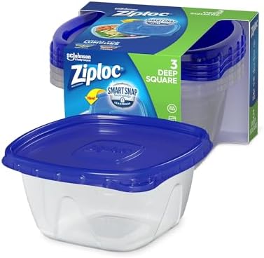 Ziploc Food Storage Meal Prep Containers Reusable for Kitchen Organization, Smart Snap Technology, Dishwasher Safe, Deep Square, 3 Count