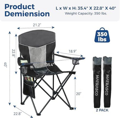 Oversized XL Camping Chair 2-Pack with Mesh Back, Black