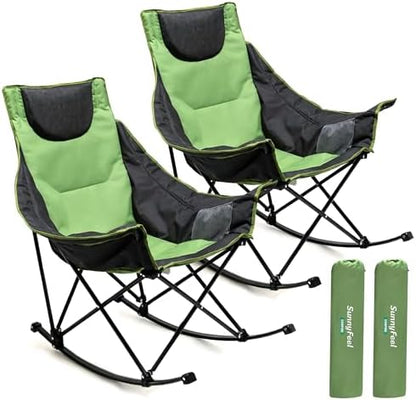 SUNNYFEEL Oversized Rocking Camping Chair 2 Pack, Fully Padded Patio Chair with Side Pocket, High Back Portable Lawn Recliner with Carry Bag, Outdoor Rocker Camp Chairs for Adults Heavy Duty 500 LBS