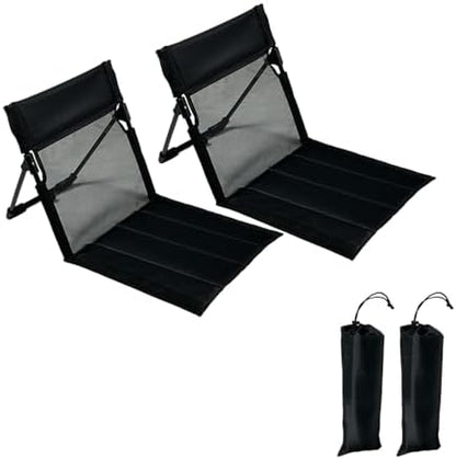 2 Pack Foldable Camping Chairs with Mesh Backrest (Black)