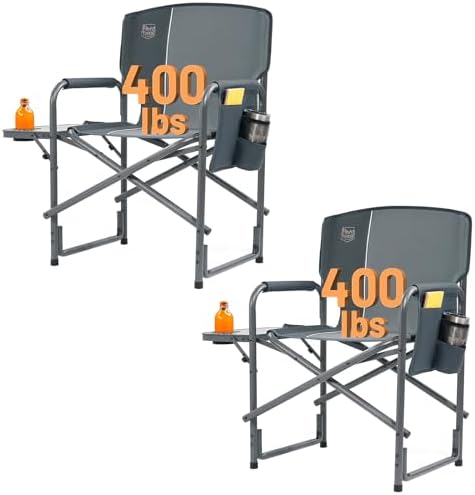 TIMBER RIDGE Aluminum Oversized Camping Chair, Lightweight Portable Directors Chair with Side Table Detachable Side Pocket for Outdoor Camping, Lawn, Picnic, Support 400lbs Grey 2 Pack