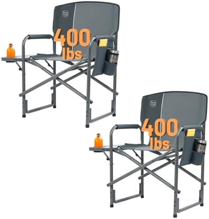 TIMBER RIDGE Aluminum Oversized Camping Chair, Lightweight Portable Directors Chair with Side Table Detachable Side Pocket for Outdoor Camping, Lawn, Picnic, Support 400lbs Grey 2 Pack