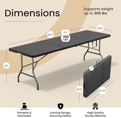 10 PACK of 8 Feet Foldable Table with Built in Handle & Steel Legs | 8 FT Heavy Duty Portable | Perfect for Party, Dining, Wedding, Events, Picnic Indoor, Outdoor, Camping, Temporary - 8 Foot