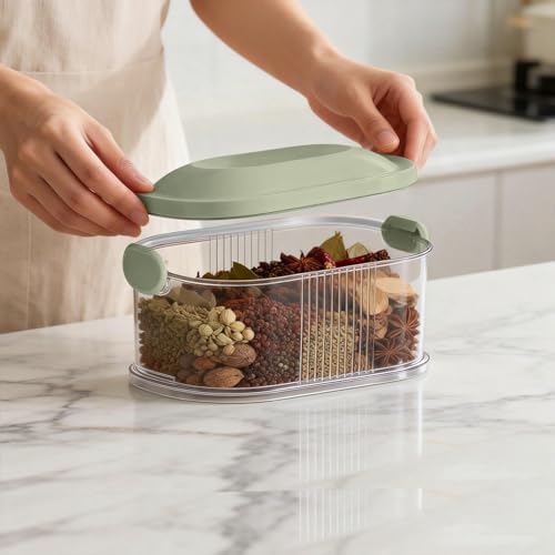 5-Layer Stackable Spice Storage Box - Space-saving Food Containers with Easy Lock Lids, Condiment Organizer Box for Seasoning Cereal Coffee Beans, Family Gathering Picnic Party Camping Use (Green)