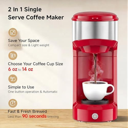 Single Serve Coffee Maker, Small K Pod&Ground Coffee Machine