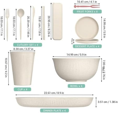 VBESTLIFE Dinnerware Sets, Unbreakable Plates Bowls Cups Reusable for 4 People, Shatterproof Dishwasher Microwave Safe, for Home Camping Picnic