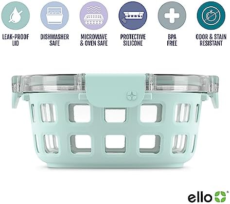 Ello Duraglass 3.4 Cup Round Glass Meal Prep Containers, 10 Pc, Melon