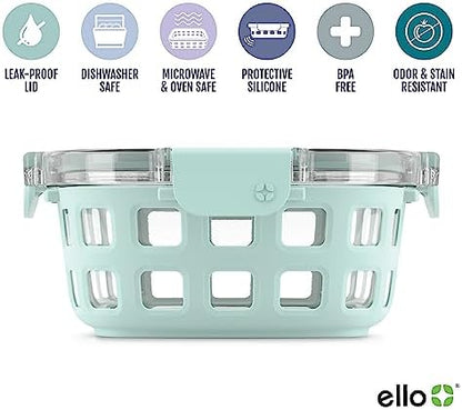 Ello Duraglass 3.4 Cup Round Glass Meal Prep Containers, 10 Pc, Melon