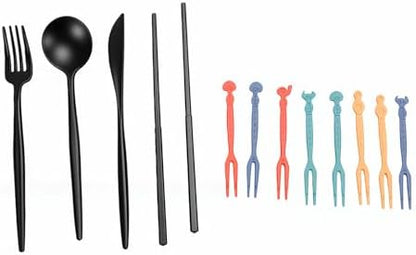 POCREATION Dinnerware Set Service for 4 Microwave Safe Dishwasher Safe Plates Bowls Set Reusable PP Cutlery for Travel Camping Picnics