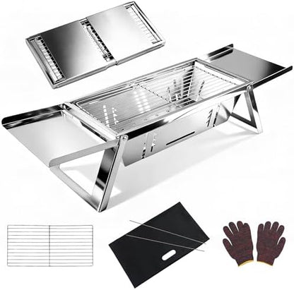 Portable Charcoal Grill 2-3 People Foldable Camping Grill for Outdoor Cooking, Small Charcoal Grill, Portable Fire Pit, Stainless Steel Mini Outdoor Grill for Camping, Picnic, Bonfire