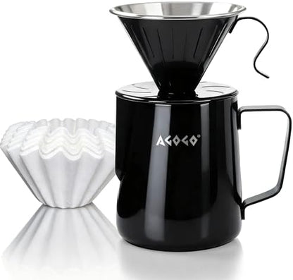 AGOGO Stainless Pour Over Coffee Maker Set, 50 Paper Filters, 20oz, Black