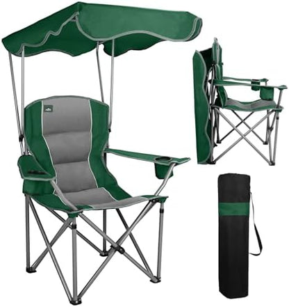 Northroad Folding Camping Chairs with Canopy Shade, Beach Chair w/Cup Holders, Armrests & Carry Bag for Outdoors Travel Sports Fishing, Green