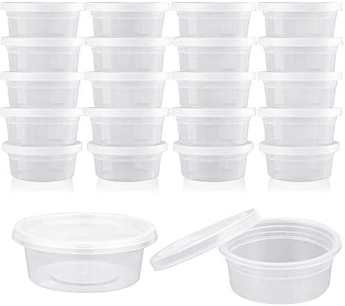 Augshy 40 Pack 2oz Small Slime Containers With Lids, Hawaiian Shaved Ice Mold Jello Shot Cups Condiment Containers Plastic Portion Cups with Lids for Salad Dressing Food Storage Containers