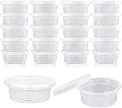 Augshy 40 Pack 2oz Small Slime Containers With Lids, Hawaiian Shaved Ice Mold Jello Shot Cups Condiment Containers Plastic Portion Cups with Lids for Salad Dressing Food Storage Containers