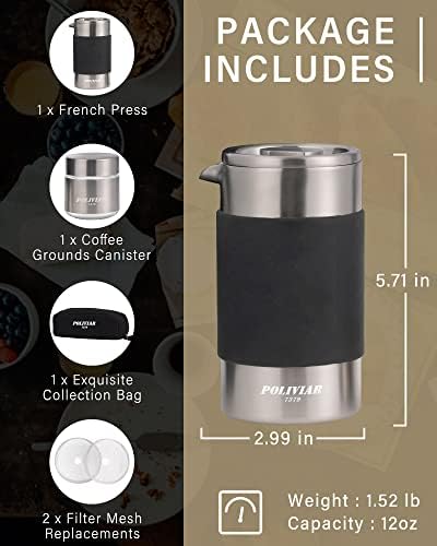 POLIVIAR French Press Coffee Maker, 12 oz