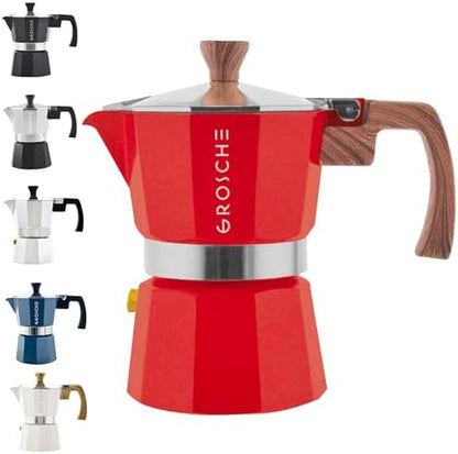 GROSCHE Milano Stovetop Espresso Maker Moka Pot 3 espresso Cup, 5 oz Red
