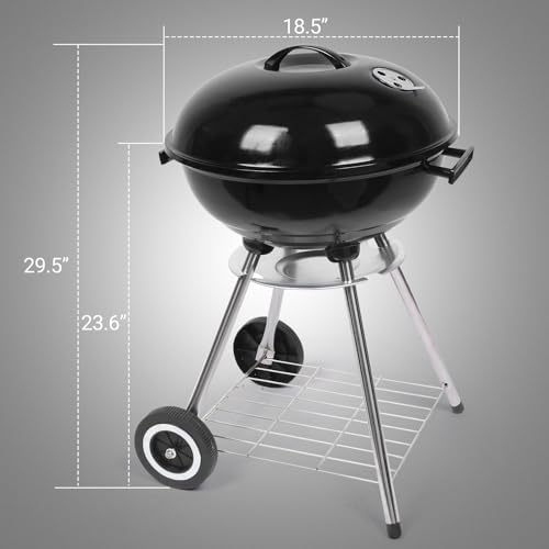 Outvita Charcoal Grill, 18 inch Stainless Steel BBQ with Wheels, Black