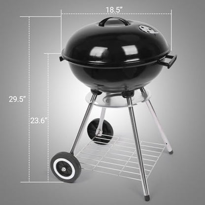 Outvita Charcoal Grill, 18 inch Stainless Steel BBQ with Wheels, Black