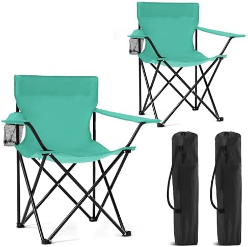 2 Pack Portable Camping Chairs Folding Lawn Chair Outdoor Lightweight Beach Chair with Cup Holder & Carry Bag for Outside Sports, Fishing, Hiking, Travel, Picnic, Backyard (Blue, Medium)