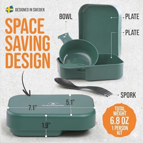 Camping Mess Kit with Plate, Bowl, Cup, Spork and Utensils, Reusable Plastic Camping Dinnerware Set, Lightweight BPA Free Dishware for Backpacking, Hiking, Picnic, Travel, Outdoor