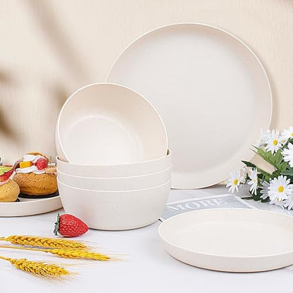 EjonirInjonir 12pcs Unbreakable Beige Wheat Straw Dinnerware Sets RV Dining