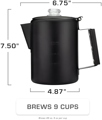 COLETTI Bozeman Black Percolator Coffee Pot — Camping Coffee Pot — America’s Sleekest Percolator – NO Aluminum or Plastic [9 cup]
