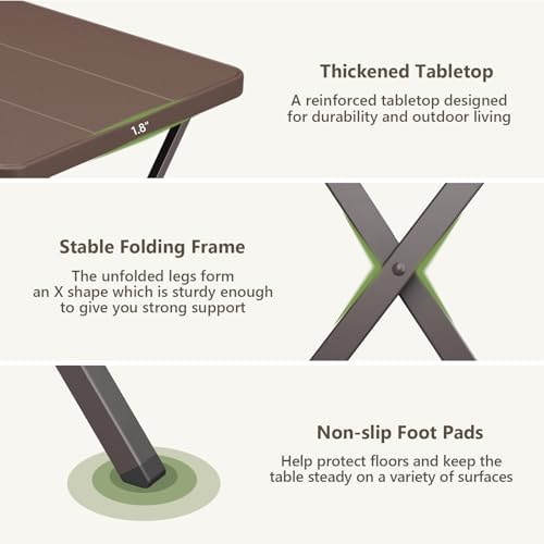 Folding Table 2 Pack, Portable Square Foldable Table No Assembly, Heavy Duty Steel Frame Indoor Outdoor Camping Patio Table, Picnic Card Table for Backyard, RV, Small Spaces