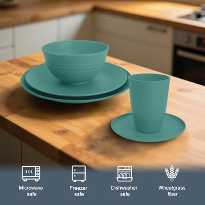 BUSOKIP40 PCS Bowls and Plates Set, Plastic Dinnerware Sets for 8- Green