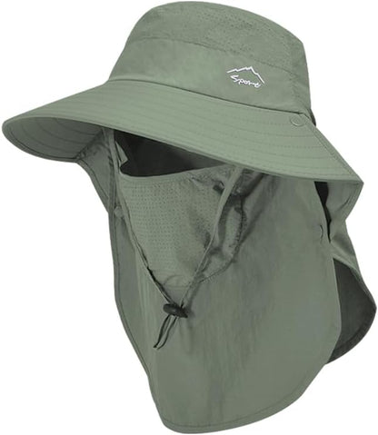 Rosoz Sun Hat for Men Women with Neck Flap,Wide Brim UPF50+ Fishing Hat with Detachable Face Cover Outdoor Sun Protection Hat