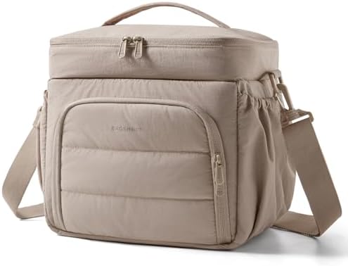 BAGSMART Puffy Insulated Lunch Bag, Lightweight Large 14L Double Deck Camel
