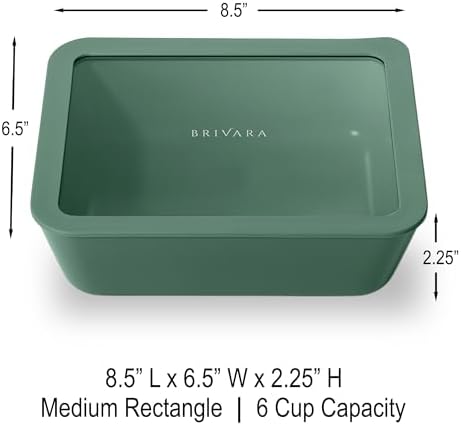 Glass Food Storage Container with Lid, 6-Cup Medium Rectangle | Microwave-Safe Airtight Lid, Oven-Safe Ceramic-Coated Glass | Zero Plastic, No PFAS/PFOA/BPA, Reusable [Pine]