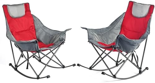 SUNNYFEEL Oversized Folding Rocking Camping Chair 2 Pack, 500lbs Red
