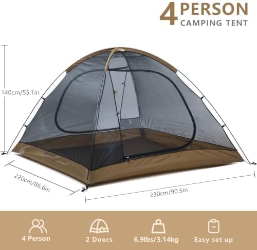 BISINNA Backpacking Tent 1/2/4 Person Lightweight Camping Tent