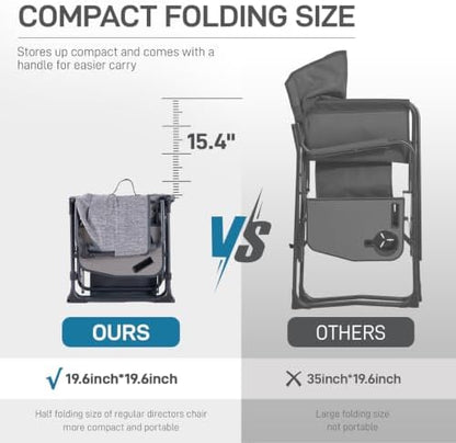EVER ADVANCED Camping Directors' Chair with Side Table, Portable Folding with Compact Size, Breathable & Quick Dry Design Heavy Duty Lawn Chair with Pocket, 400lbs, Elastic Mesh, Grey