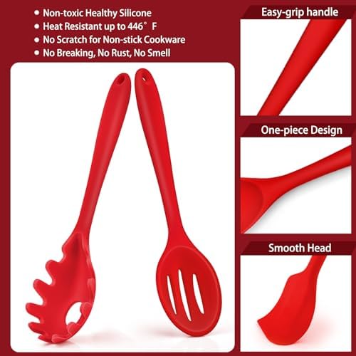 P&P CHEF Red Kitchen Utensils, Silicone Cooking Utensil Set of 7