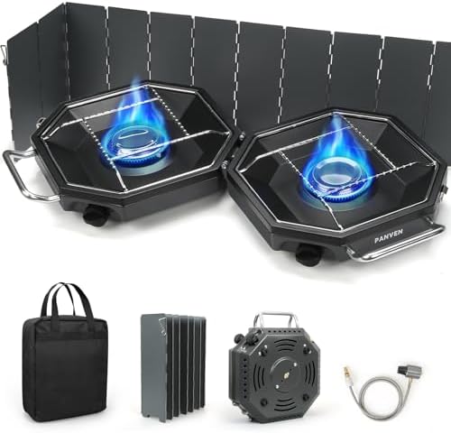 2 Burner Camping Stove, 20,000 BTU Propane Camp Stove with Wiandscreen