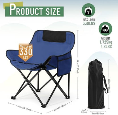 2 Pack Folding Camping Chairs Portable, Blue, Solid Color