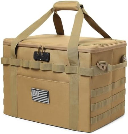 Tactical Camping Storage Bag Utility Tote Bag Camp Kitchen & Trunk Organizer with Combination Lock and Shoulder Strap