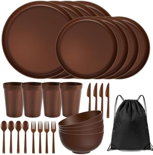 28 Piece Dinnerware Set for 4, Unbreakable Plates and Bowls Sets