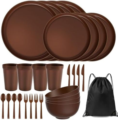 28 Piece Dinnerware Set for 4, Unbreakable Plates and Bowls Sets