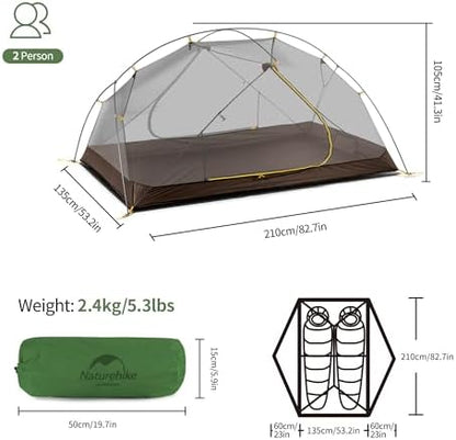 Naturehike Mongar 2 Person Backpacking Tent, 3 Season Ultralight Lightweight 2 Person Tent, Double Layer Free Standing Tents for Camping Hiking Cycling